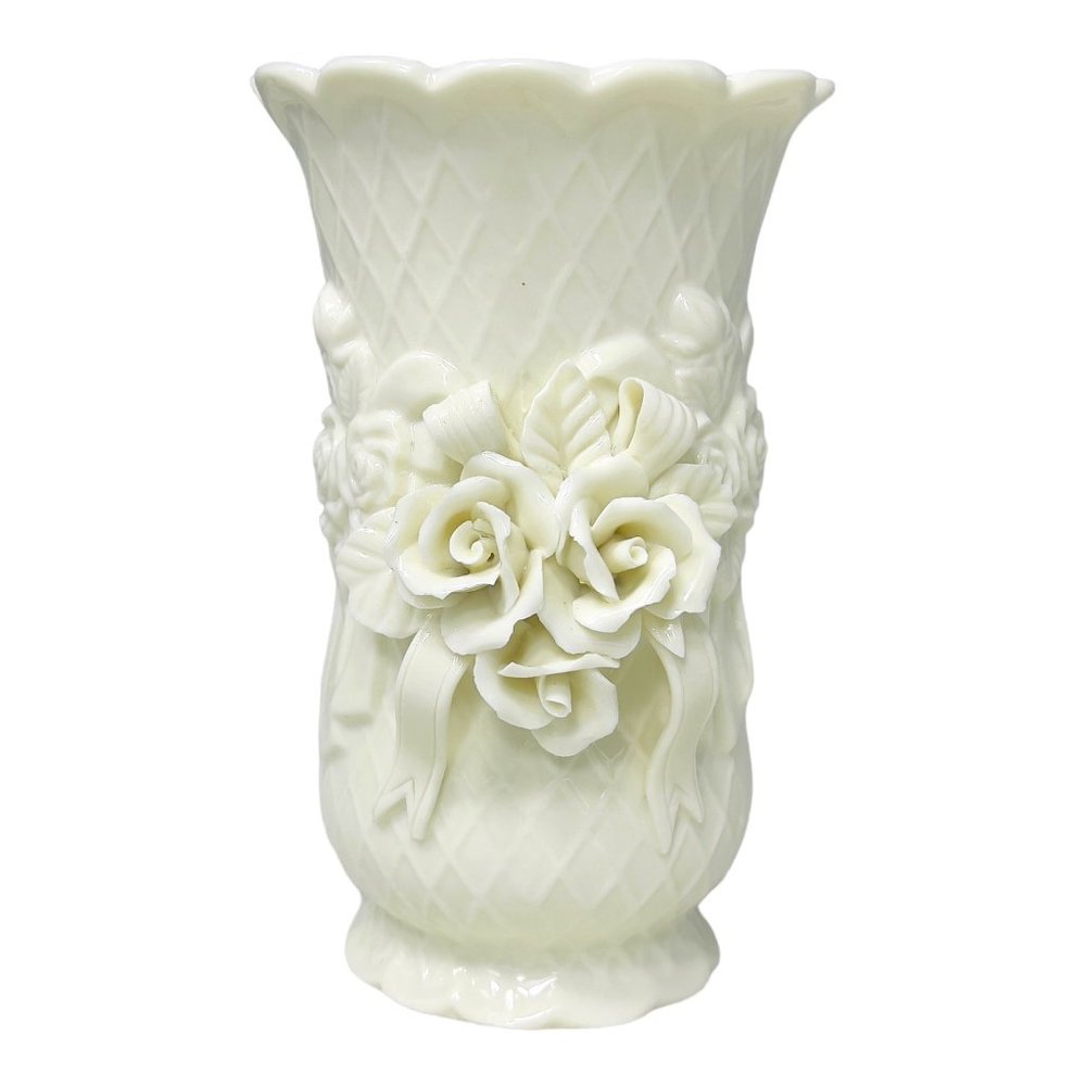 Lattice Porcelain Sculpted Delicate Rose Design Vintage Vase 5.75"× 3.25"